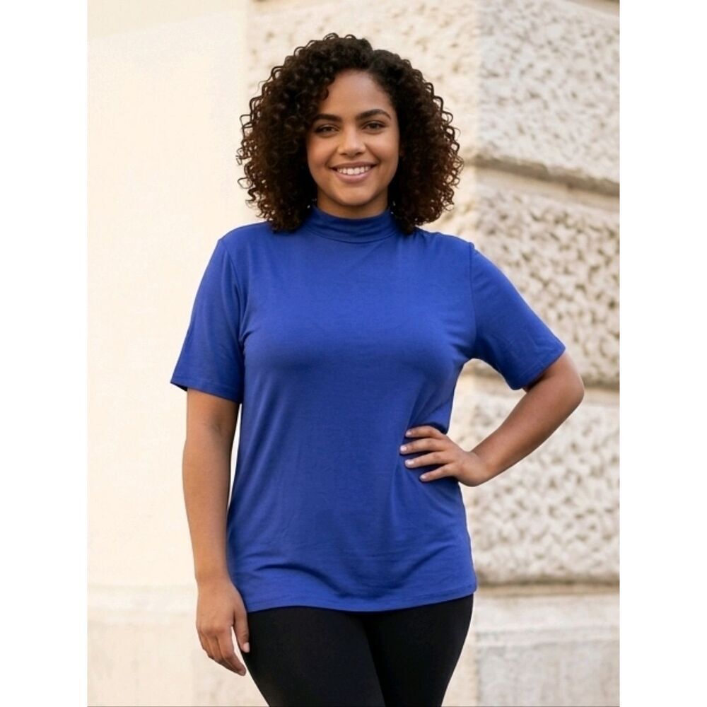 Lane Bryant Royal Blue Mock Neck Top Plus 18/20 Modal Blend Short Sleeve Tee